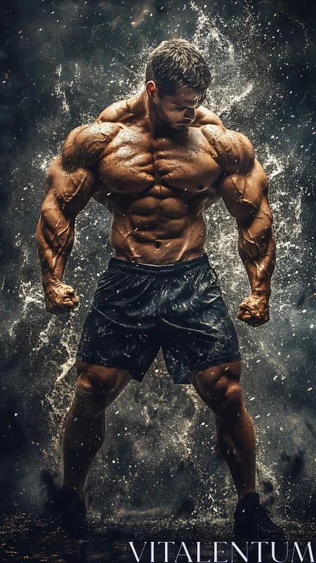 Thunder-charged physique erupts from stormy spray and shadow