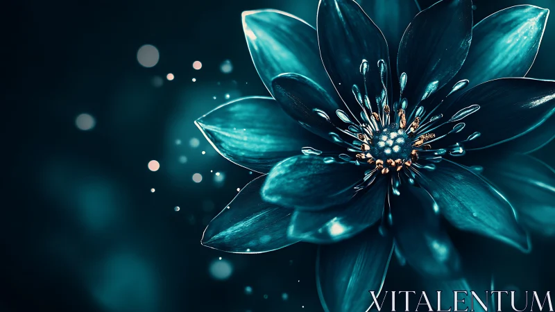 Luminous Teal Flower Glowing in Magical Darkness.