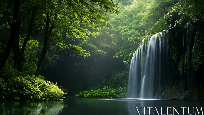 Serene Waterfall Cascades Through Lush Forest Sanctuary