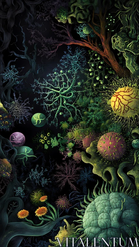 Microscopic alien forest merges neurons, spores, and cells