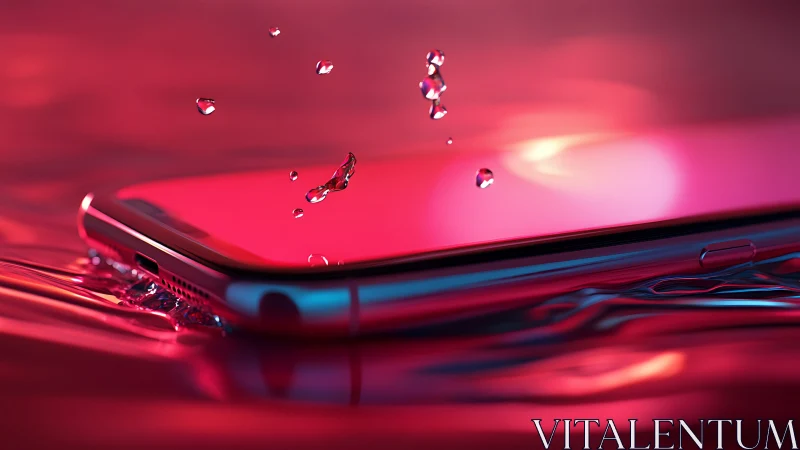Waterproof smartphone rests in vivid neon liquid glow