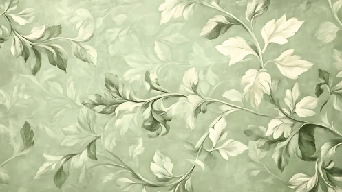 Soft green leaf pattern flows across tranquil vintage wallpaper