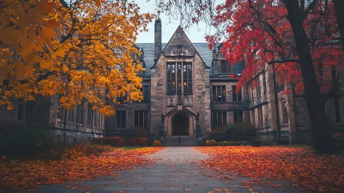 Autumn cloaks the gothic college in a corridor of firelight