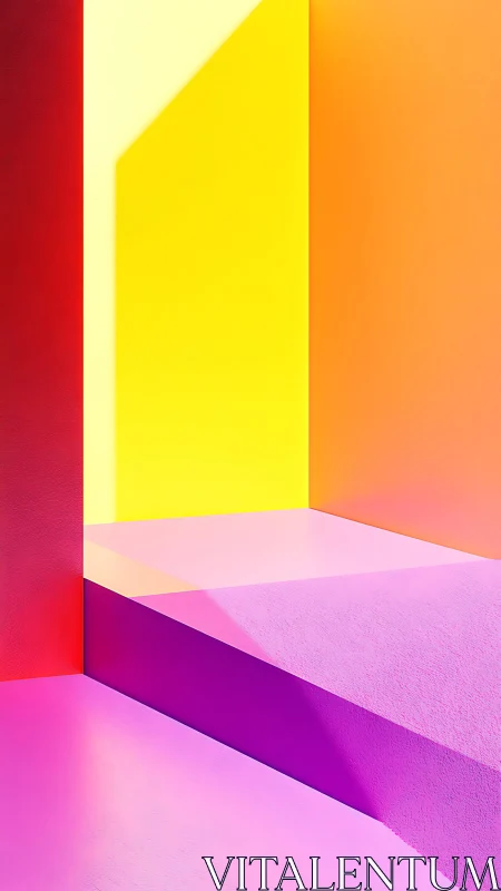 Sunlit neon stairway carving bold paths through color fields.