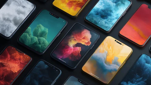 Color-drenched smartphone gallery filled with cloud art.
