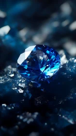 Precision-cut blue gemstone with high-dispersion facets on crystals