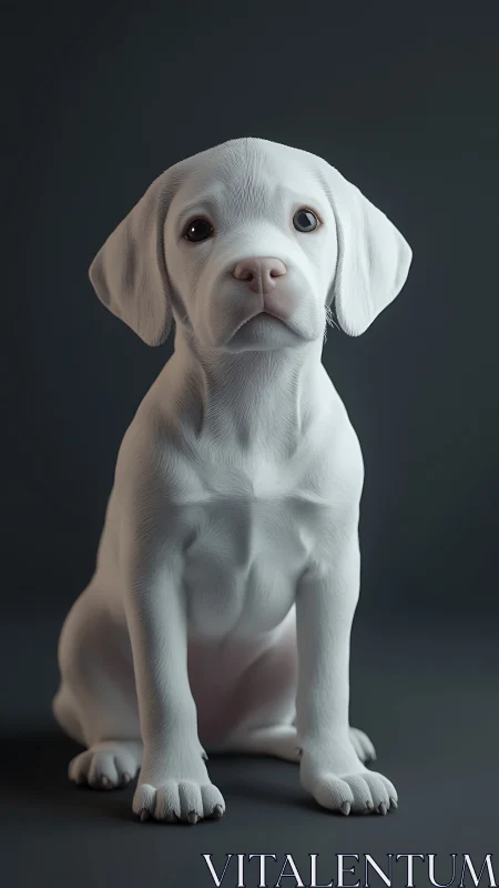 White puppy rendered in soft, lifelike 3D lighting.