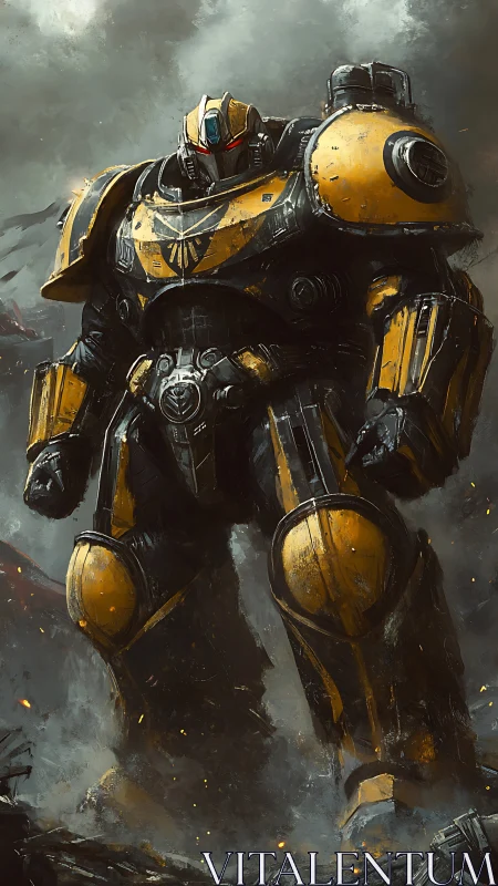 Storm-battered titan stalks the battlefield in burnt gold armor