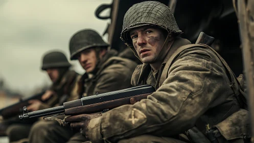 Wartime soldiers brace in silence before entering battle