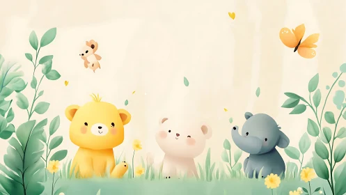 Sunny forest friends sharing a gentle springtime moment.