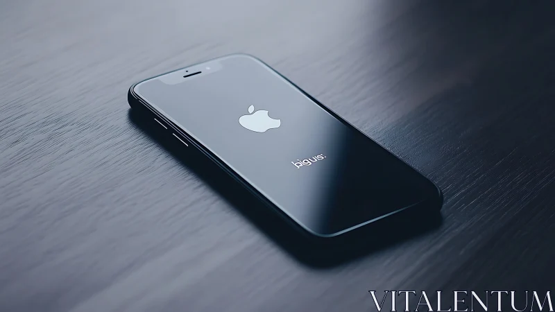 iPhone with Apple Logo on Grey Surface.