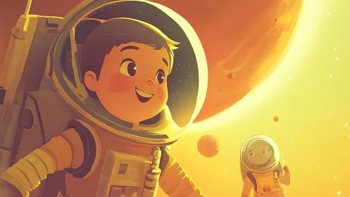 Bright-eyed young astronauts share a joyful spacewalk moment