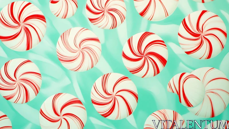 Peppermint Swirls Scattered Against Mint Green Background