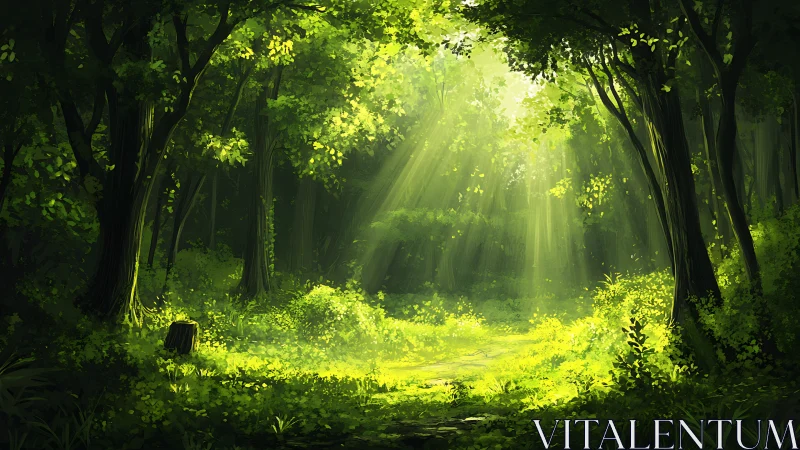 Luminous Forest Canopy Pathway with Volumetric Godlight and Radiant Understorey.