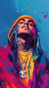 Vibrant street portrait with neon gradients and dynamic strokes.