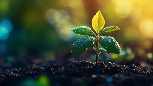 Photorealistic seedling macro under sunrise backlighting.