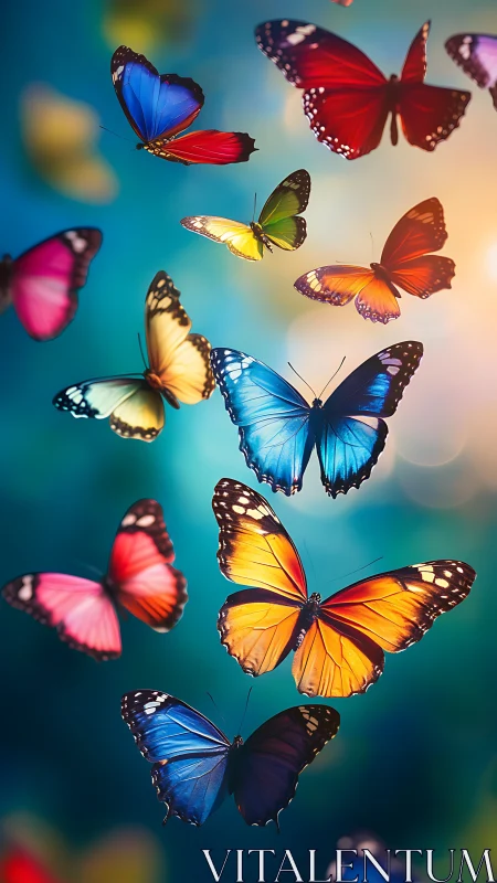 Multicolored butterflies are rendered in sharp digital focus