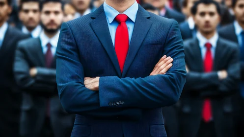 Professional Leader Standing Among Identical Businessmen Team