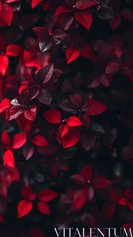 Scarlet foliage glows against deep, shadowed greenery.