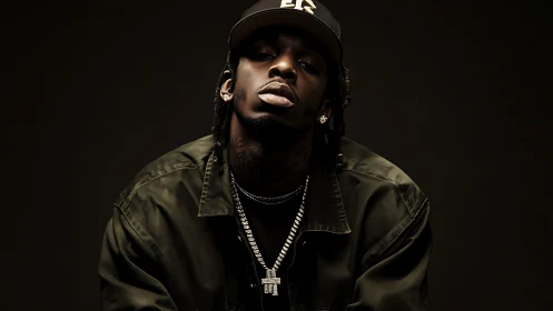 Low-key lit portrait isolates hip-hop subject with high contrast