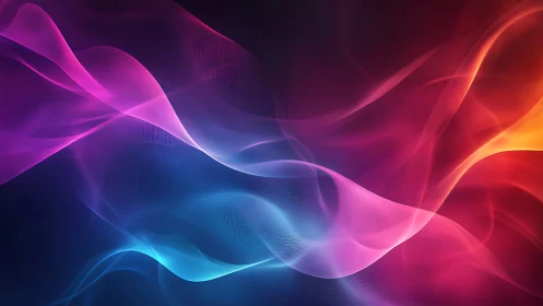 Neon light waves flow across dark gradient background.