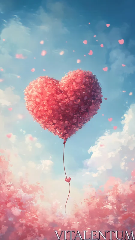 Crystalline Heart Balloon Against Cloudy Skies.
