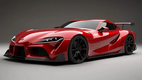 Sleek red sports car stands poised in a minimalist studio