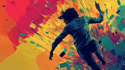 Color-splashed leap into a swirling abstract explosion of light.