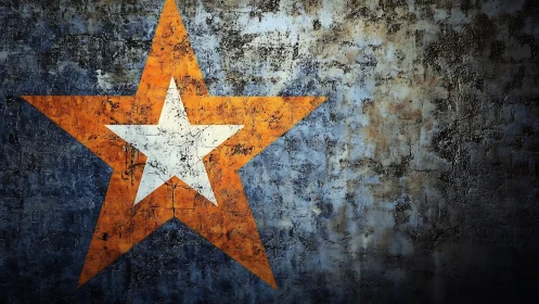 Bimodal star emblem on weathered, high-texture concrete wall.