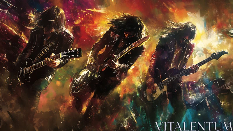 Explosive rock guitar performance in vivid digital abstraction.