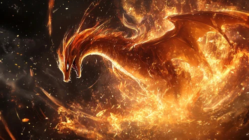 Volumetric fire-dragon vortex rendered in high-energy detail.