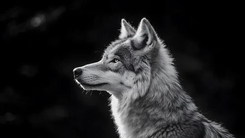 Monochrome side profile study of a husky-type canine.