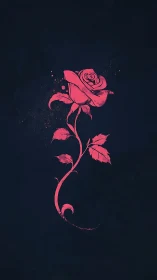 High-contrast magenta rose silhouette with splatter-textured stem