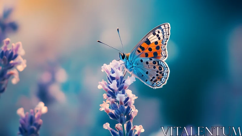 Gentle butterfly rests on soft lavender in dreamy evening light