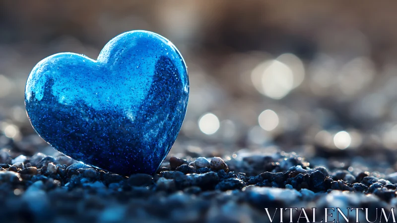 Luminous Azure Heart on Textured Ground: Macro Depth Study.