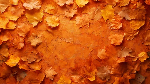 Autumn maple leaves over textured orange background.