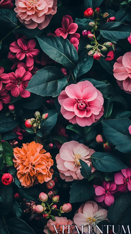 Lush Garden Blooms: Pink, Coral, and Magenta Flowers.