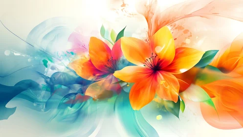 Digitally rendered flowers with layered translucent elements and gradients.