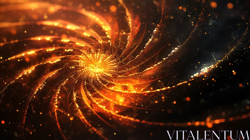 Solar ember vortex swirling through cosmic midnight dust.