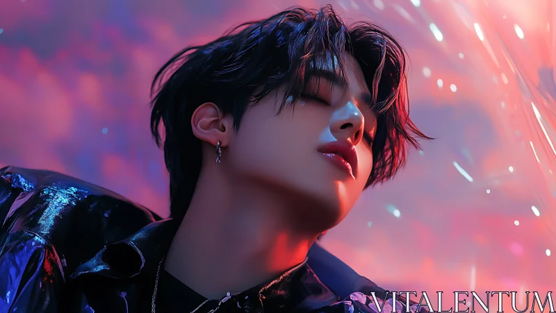 Digital portrait of youth under neon dream sky.