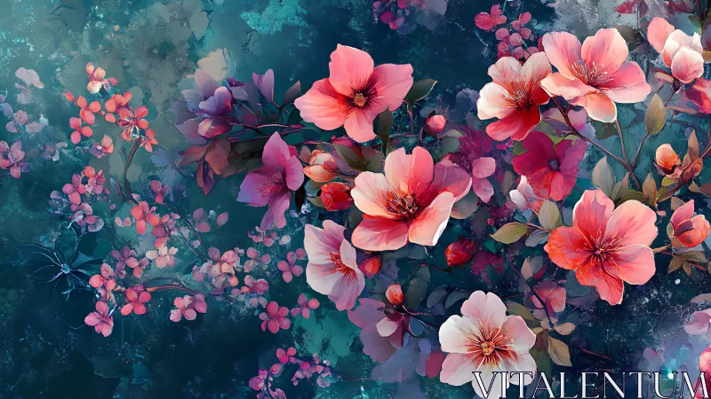 Digital Floral Composition with Layered Pink and Coral Blooms.