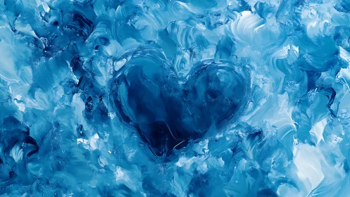 Gestural Abstract Composition: Layered Blue Impasto Heart Study.