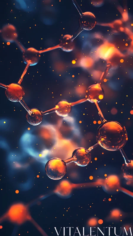 Glowing molecular lattice in deep blue bokeh atmosphere.