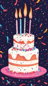 Magical Birthday Cake Celebration with Glowing Candles