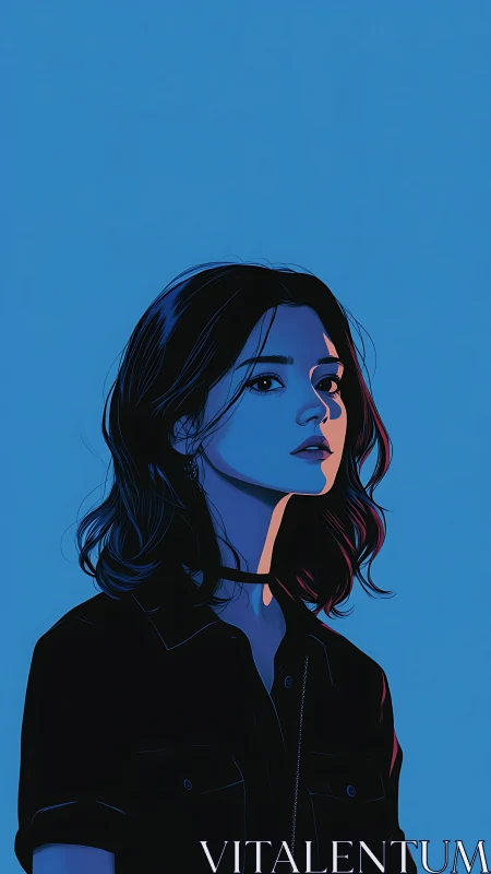 Moody blue portrait of a young woman in dramatic lighting.