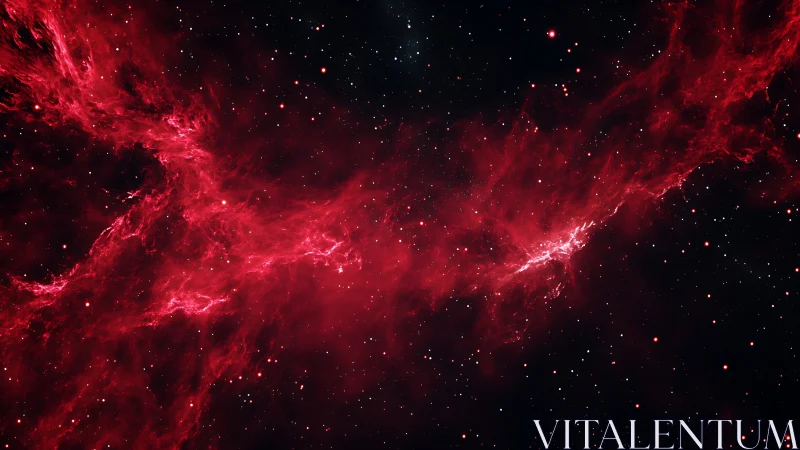 Red emission nebula stretches across dense star field