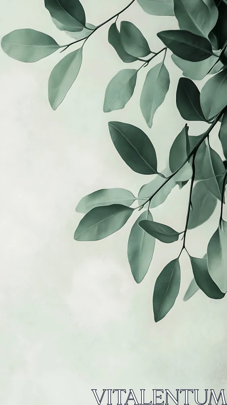 Minimalist green leaves on pale textured background.