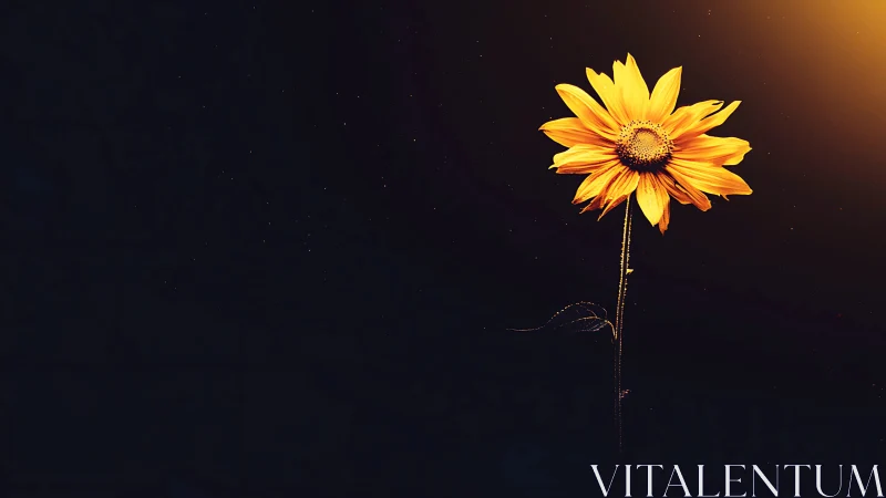 Golden sunflower glows against deep minimalist night sky.