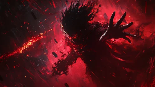 Shadow entity reaches through burning red void