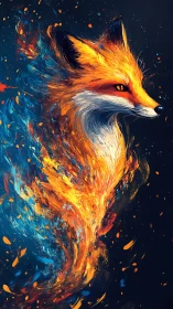 Volumetric fox silhouette rendered as dual fire and water plume